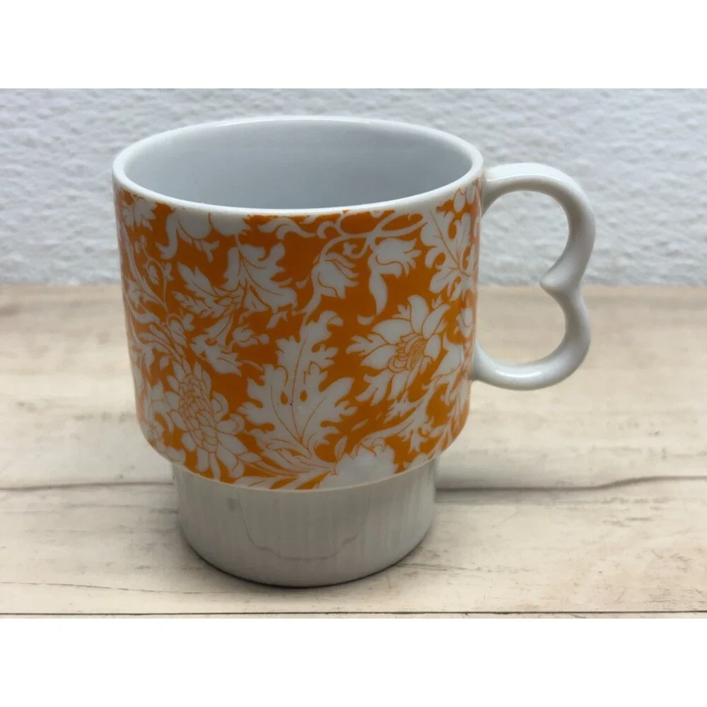 Vtg Porcelain Orange Flowers Coffee Mug Cup Made In Japan
